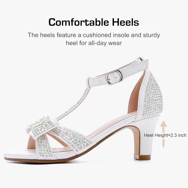 imageGirls Heel Sandals Dress Pump Open Toe T Strap Rhinestone Sandals Wedding Party Prom Shoes Little Big KidsWhite