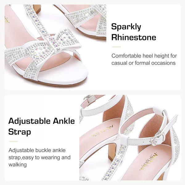 imageGirls Heel Sandals Dress Pump Open Toe T Strap Rhinestone Sandals Wedding Party Prom Shoes Little Big KidsWhite