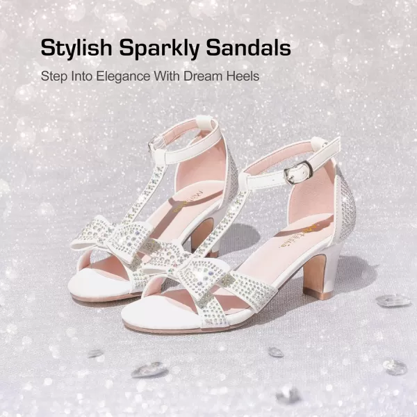 imageGirls Heel Sandals Dress Pump Open Toe T Strap Rhinestone Sandals Wedding Party Prom Shoes Little Big KidsWhite