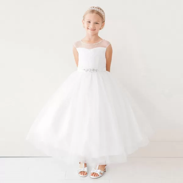 imageGirls Heel Sandals Dress Pump Open Toe T Strap Rhinestone Sandals Wedding Party Prom Shoes Little Big KidsWhite