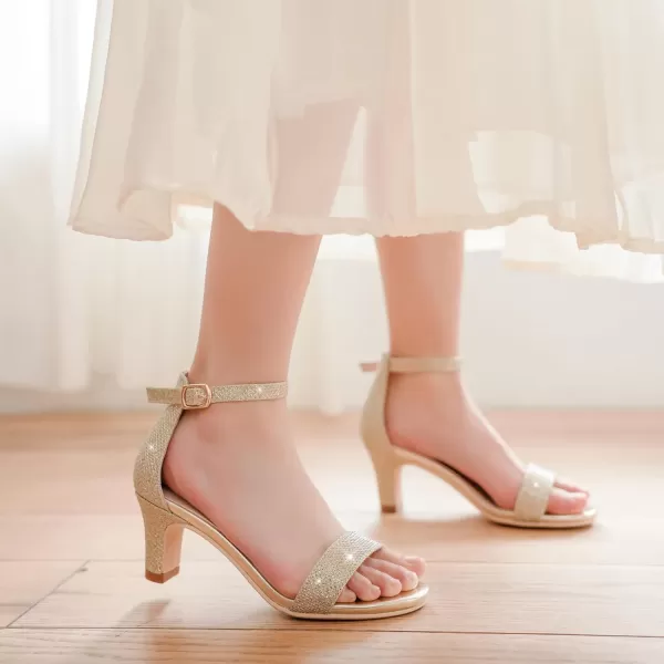 imageGirls Heel Sandals Open Toe Ankle Strap Flower Girl Dress Pump Sandals Wedding Party for Little Big KidGlitter Gold