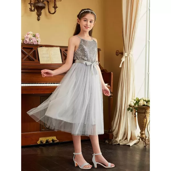 imageGirls Heel Sandals Open Toe Ankle Strap Flower Girl Dress Pump Sandals Wedding Party for Little Big KidGlitter Silver