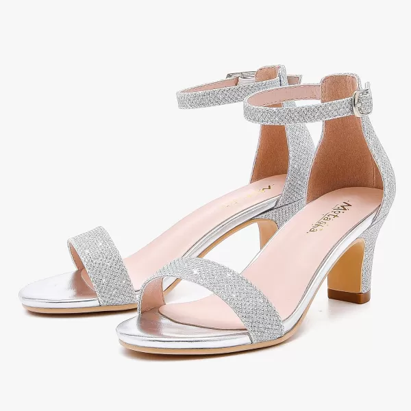 imageGirls Heel Sandals Open Toe Ankle Strap Flower Girl Dress Pump Sandals Wedding Party for Little Big KidGlitter Silver