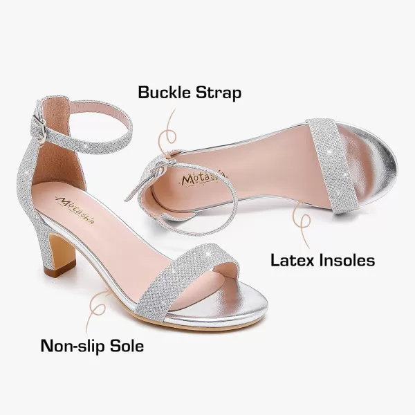 imageGirls Heel Sandals Open Toe Ankle Strap Flower Girl Dress Pump Sandals Wedding Party for Little Big KidGlitter Silver