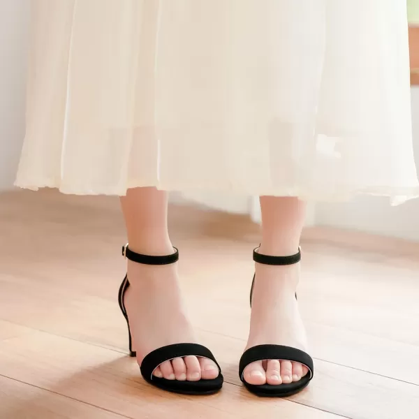 imageGirls Heel Sandals Open Toe Ankle Strap Flower Girl Dress Pump Sandals Wedding Party for Little Big KidNubuck Black