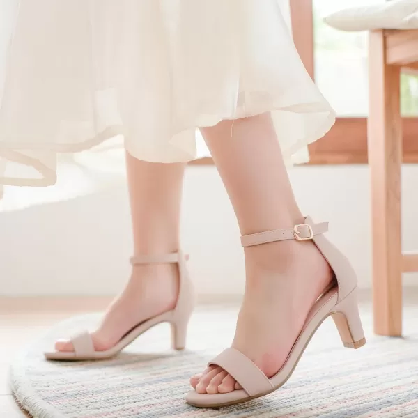 imageGirls Heel Sandals Open Toe Ankle Strap Flower Girl Dress Pump Sandals Wedding Party for Little Big KidNubuck Nude