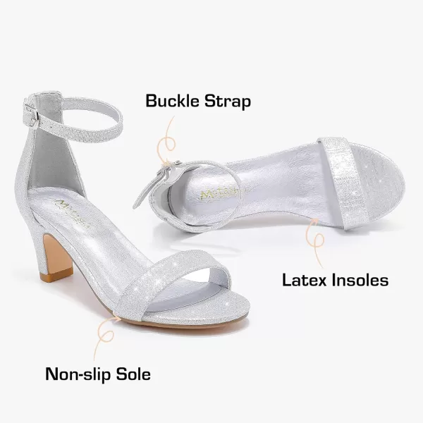 imageGirls Heel Sandals Open Toe Ankle Strap Flower Girl Dress Pump Sandals Wedding Party for Little Big KidR Silver