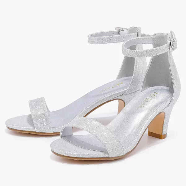 imageGirls Heel Sandals Open Toe Ankle Strap Flower Girl Dress Pump Sandals Wedding Party for Little Big KidR Silver
