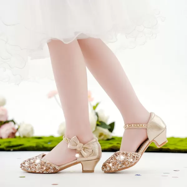 imageGirls Sandals Closed Toe Heels Wedding Party Girls Dress Shoes Toddler Little Big KidChampagne
