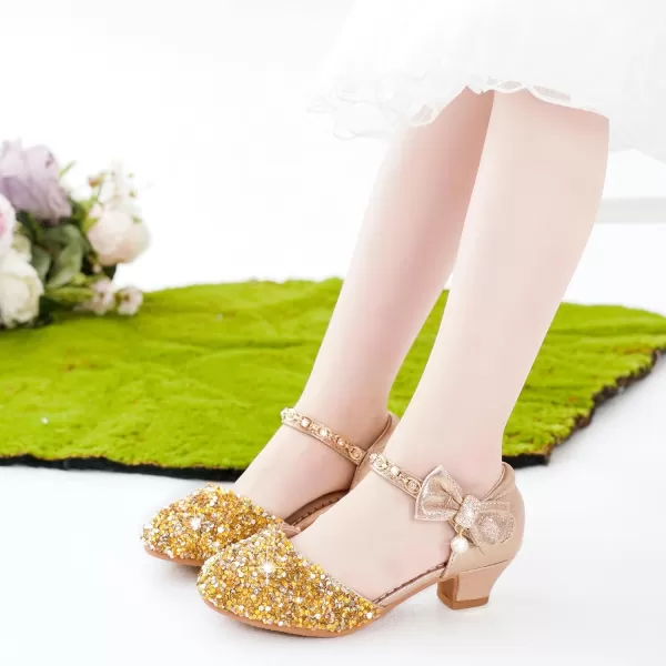 imageGirls Sandals Closed Toe Heels Wedding Party Girls Dress Shoes Toddler Little Big KidGold