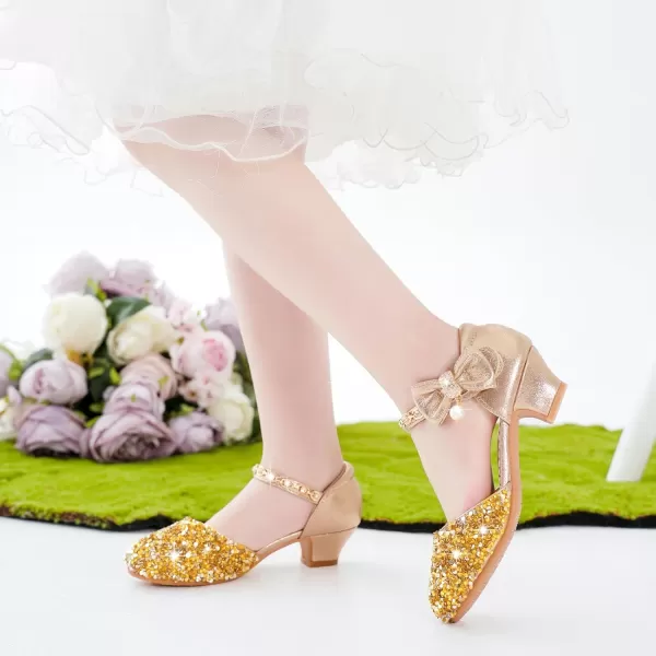 imageGirls Sandals Closed Toe Heels Wedding Party Girls Dress Shoes Toddler Little Big KidGold