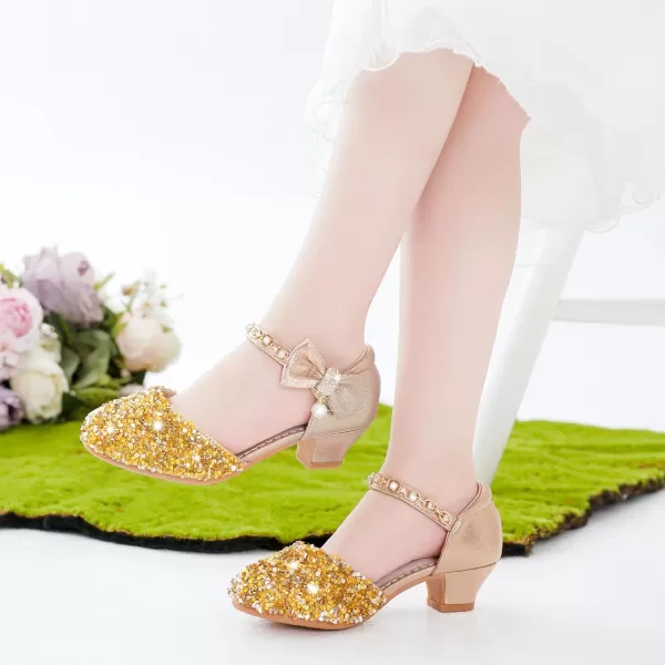imageGirls Sandals Closed Toe Heels Wedding Party Girls Dress Shoes Toddler Little Big KidGold