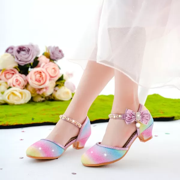 imageGirls Sandals Closed Toe Heels Wedding Party Girls Dress Shoes Toddler Little Big KidRainbow