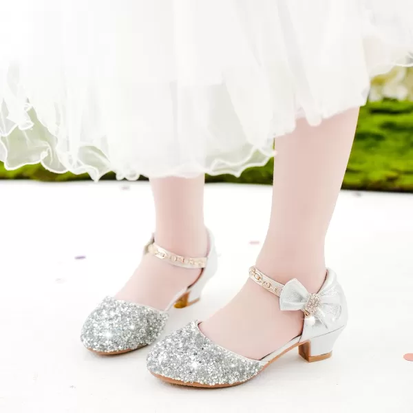 imageGirls Sandals Closed Toe Heels Wedding Party Girls Dress Shoes Toddler Little Big KidSilver