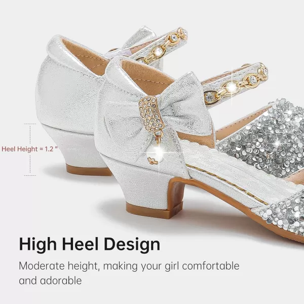 imageGirls Sandals Closed Toe Heels Wedding Party Girls Dress Shoes Toddler Little Big KidSilver
