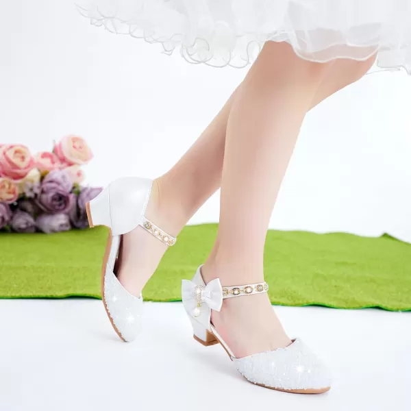 imageGirls Sandals Closed Toe Heels Wedding Party Girls Dress Shoes Toddler Little Big KidWhite