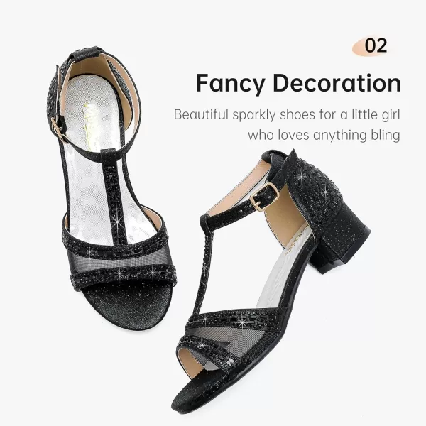 imageGirls Sandals Low Heel Dress Pump Open Toe T Strap Rhinestone Sandals Wedding Party Prom Shoes Little Big KidsTstrap Black