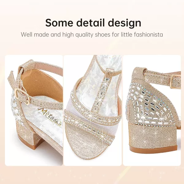 imageGirls Sandals Low Heel Dress Pump Open Toe T Strap Rhinestone Sandals Wedding Party Prom Shoes Little Big KidsTstrap Champagne