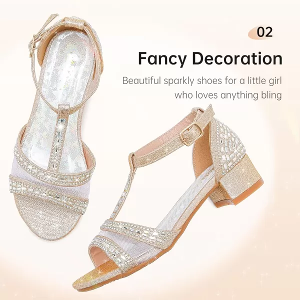 imageGirls Sandals Low Heel Dress Pump Open Toe T Strap Rhinestone Sandals Wedding Party Prom Shoes Little Big KidsTstrap Champagne