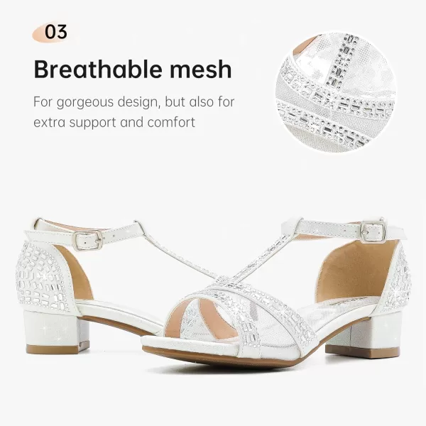 imageGirls Sandals Low Heel Dress Pump Open Toe T Strap Rhinestone Sandals Wedding Party Prom Shoes Little Big KidsTstrap White