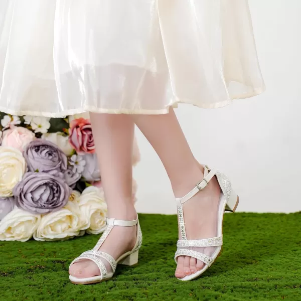 imageGirls Sandals Low Heel Dress Pump Open Toe T Strap Rhinestone Sandals Wedding Party Prom Shoes Little Big KidsTstrap White