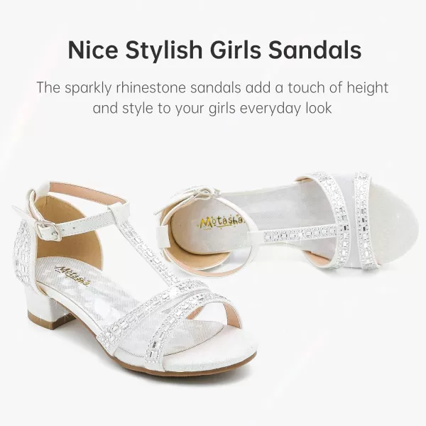 imageGirls Sandals Low Heel Dress Pump Open Toe T Strap Rhinestone Sandals Wedding Party Prom Shoes Little Big KidsTstrap White