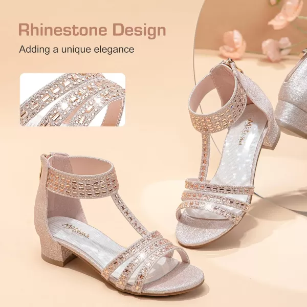 imageGirls Sandals Low Heel Open Toe Rhinestone Dress Sandals Wedding Party Prom Shoes Little Kids Big KidsRhinestone Rose Gold