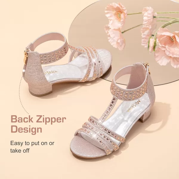 imageGirls Sandals Low Heel Open Toe Rhinestone Dress Sandals Wedding Party Prom Shoes Little Kids Big KidsRhinestone Rose Gold