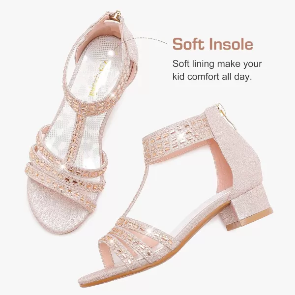 imageGirls Sandals Low Heel Open Toe Rhinestone Dress Sandals Wedding Party Prom Shoes Little Kids Big KidsRhinestone Rose Gold