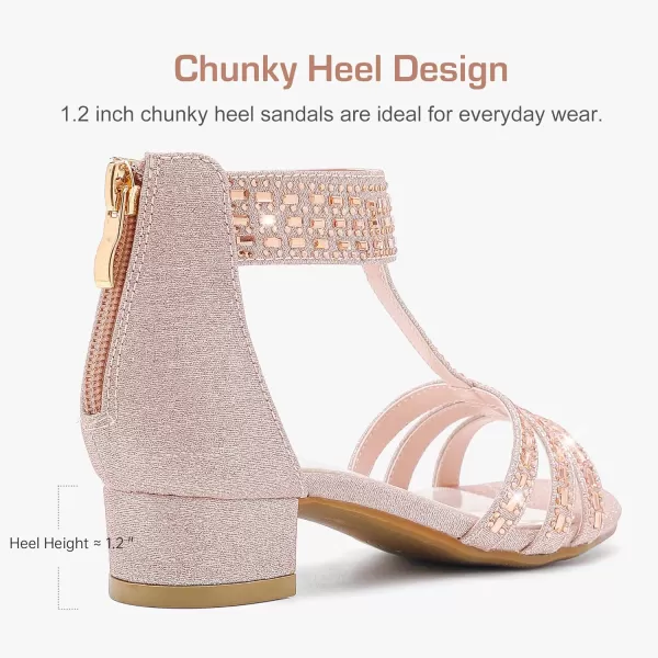 imageGirls Sandals Low Heel Open Toe Rhinestone Dress Sandals Wedding Party Prom Shoes Little Kids Big KidsRhinestone Rose Gold