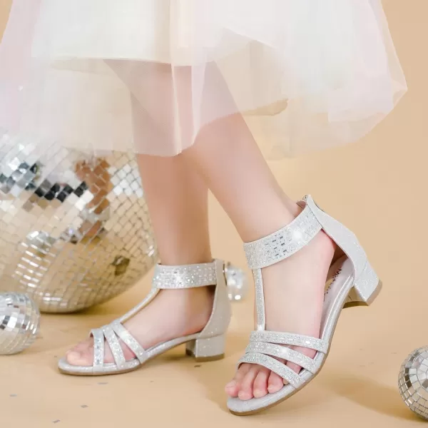 imageGirls Sandals Low Heel Open Toe Rhinestone Dress Sandals Wedding Party Prom Shoes Little Kids Big KidsRhinestone Siver
