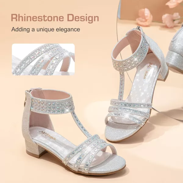 imageGirls Sandals Low Heel Open Toe Rhinestone Dress Sandals Wedding Party Prom Shoes Little Kids Big KidsRhinestone Siver