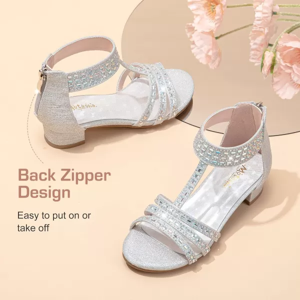 imageGirls Sandals Low Heel Open Toe Rhinestone Dress Sandals Wedding Party Prom Shoes Little Kids Big KidsRhinestone Siver