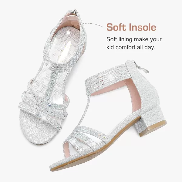 imageGirls Sandals Low Heel Open Toe Rhinestone Dress Sandals Wedding Party Prom Shoes Little Kids Big KidsRhinestone Siver