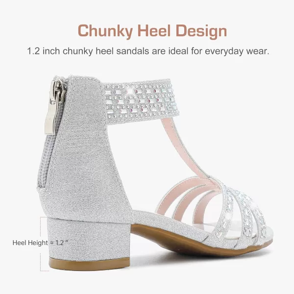 imageGirls Sandals Low Heel Open Toe Rhinestone Dress Sandals Wedding Party Prom Shoes Little Kids Big KidsRhinestone Siver