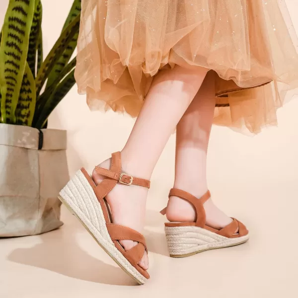 imageGirls Wedge Sandals Espadrilles Flatform Open Toe Ankle Strap Dressy Girls Heels Summer Shoes Little Big KidBrown