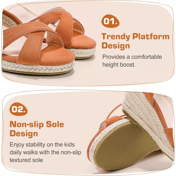 imageGirls Wedge Sandals Espadrilles Flatform Open Toe Ankle Strap Dressy Girls Heels Summer Shoes Little Big KidBrown