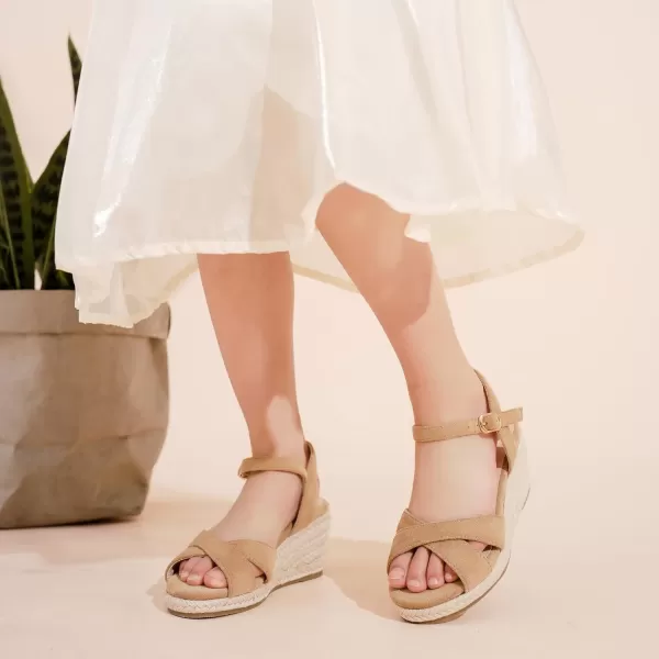imageGirls Wedge Sandals Espadrilles Flatform Open Toe Ankle Strap Dressy Girls Heels Summer Shoes Little Big KidKhaki