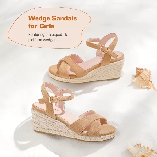 imageGirls Wedge Sandals Espadrilles Flatform Open Toe Ankle Strap Dressy Girls Heels Summer Shoes Little Big KidKhaki