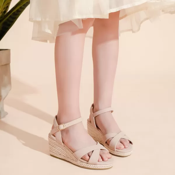 imageGirls Wedge Sandals Espadrilles Flatform Open Toe Ankle Strap Dressy Girls Heels Summer Shoes Little Big KidNubuck Nude