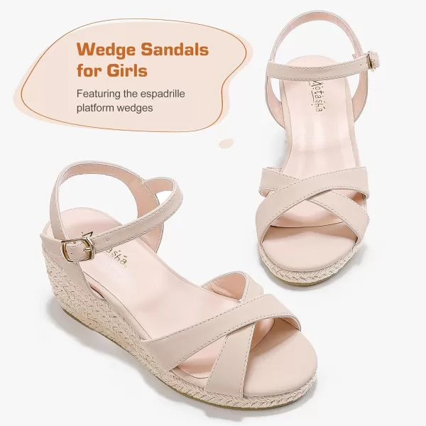 imageGirls Wedge Sandals Espadrilles Flatform Open Toe Ankle Strap Dressy Girls Heels Summer Shoes Little Big KidNubuck Nude