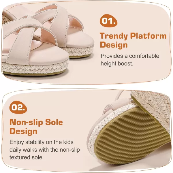 imageGirls Wedge Sandals Espadrilles Flatform Open Toe Ankle Strap Dressy Girls Heels Summer Shoes Little Big KidNubuck Nude