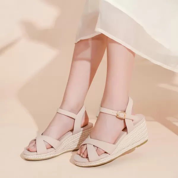 imageGirls Wedge Sandals Espadrilles Flatform Open Toe Ankle Strap Dressy Girls Heels Summer Shoes Little Big KidNubuck Nude