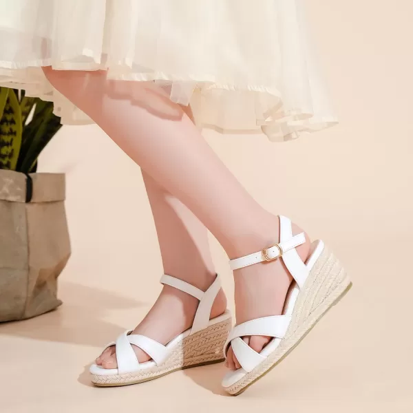 imageGirls Wedge Sandals Espadrilles Flatform Open Toe Ankle Strap Dressy Girls Heels Summer Shoes Little Big KidPu White