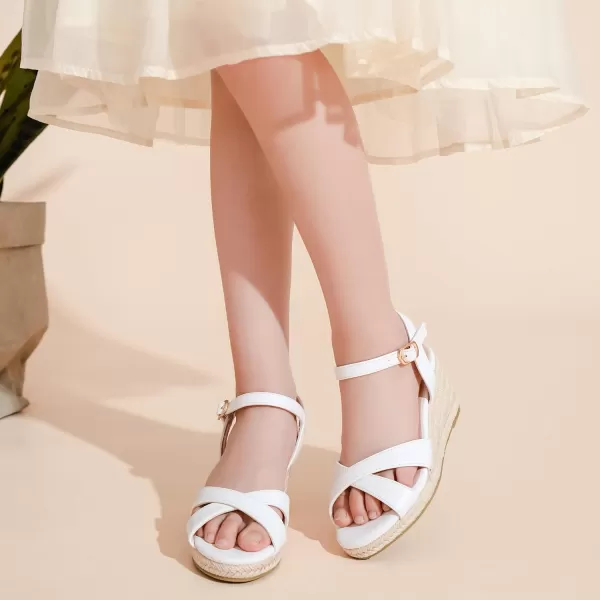 imageGirls Wedge Sandals Espadrilles Flatform Open Toe Ankle Strap Dressy Girls Heels Summer Shoes Little Big KidPu White