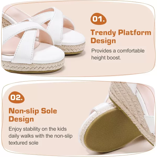 imageGirls Wedge Sandals Espadrilles Flatform Open Toe Ankle Strap Dressy Girls Heels Summer Shoes Little Big KidPu White