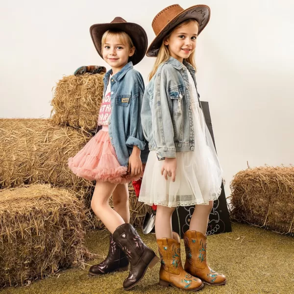 imageKids Cowboy Boots Western Square Toe Glitter Toddler Girls Cowgirl Boot Mid Calf Little KidBig Kid Party Birthday Riding ShoesTan Blue