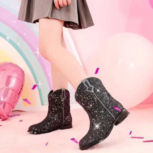 imageToddler Girls Cowgirl Boots Western Glitter Cowboy Boot Ankle Boots Little Kids Big Kid Horse Riding Shoes Party Birthday Dress Up DanceBlack Glitter