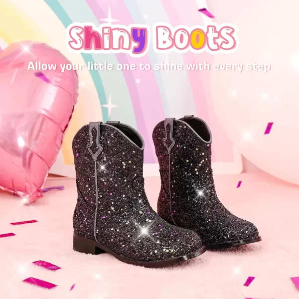imageToddler Girls Cowgirl Boots Western Glitter Cowboy Boot Ankle Boots Little Kids Big Kid Horse Riding Shoes Party Birthday Dress Up DanceBlack Glitter