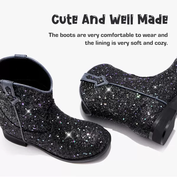 imageToddler Girls Cowgirl Boots Western Glitter Cowboy Boot Ankle Boots Little Kids Big Kid Horse Riding Shoes Party Birthday Dress Up DanceBlack Glitter